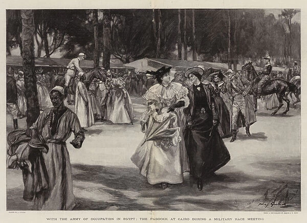 With the Army of Occupation in Egypt, the Paddock at Cairo during a Military Race Meeting (engraving)