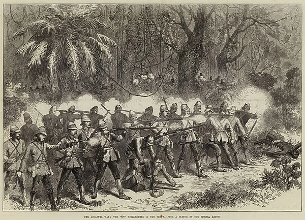 The Ashantee War, the 42nd Highlanders in the Front (engraving)