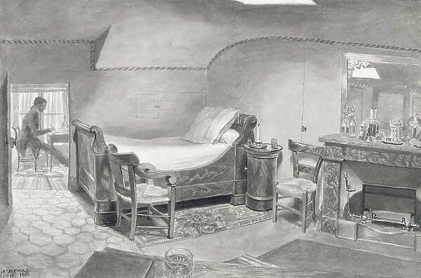 An Attic Interior of an Artist in Paris, c. 1830 (pen & sepia ink and sepia w  /  c on paper)