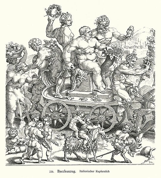 Bacchus, Roman god of wine and fertility (copper engraving)