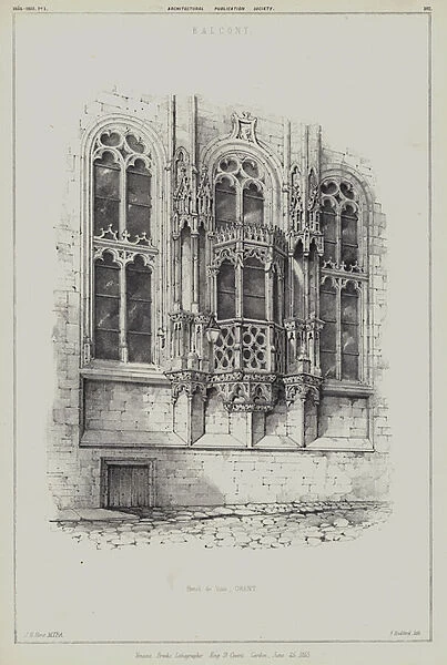 Balcony on the Stadhuis, town hall of Ghent, Belgium (litho)