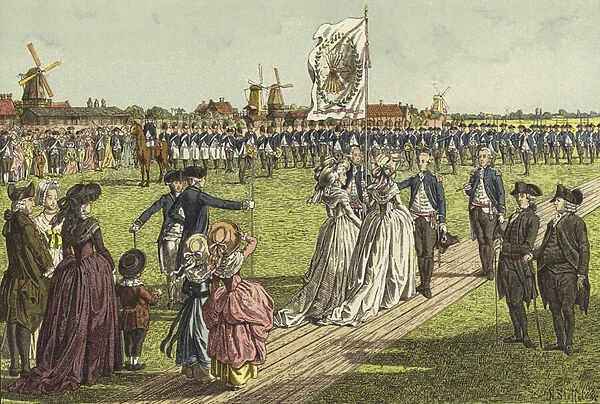 A banner ceremony, 1786 (coloured engraving)