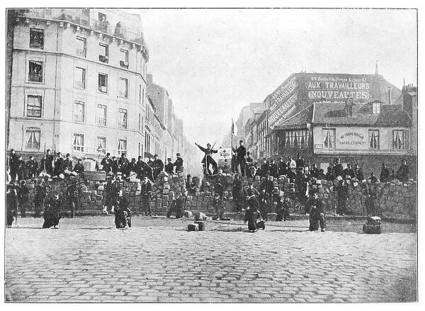 Barricade at the Faubourg Saint-Antoine during the Commune, 18th March 1871 (b  /  w photo)