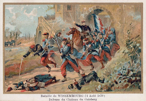Battle of Wissembourg, Defence of the Chateau Geisberg (chromolitho)