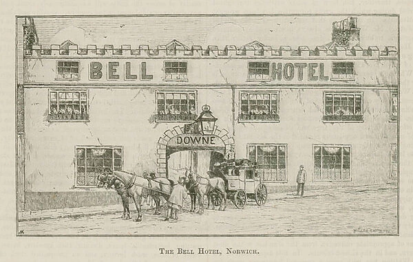 The Bell Hotel, Norwich, Proprietor, Mr J Downe (engraving)