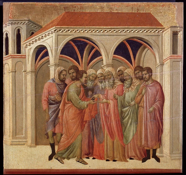 The betrayal of Judas. Maesta altarpiece (tempera and gold on wood, 1308-1311)