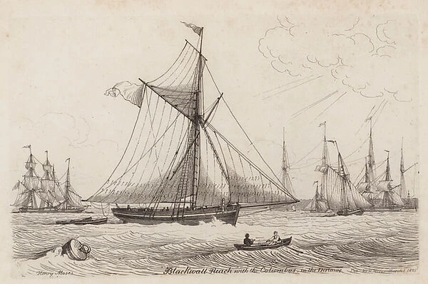 Blackwall Reach and the Columbus in the distance (etching)