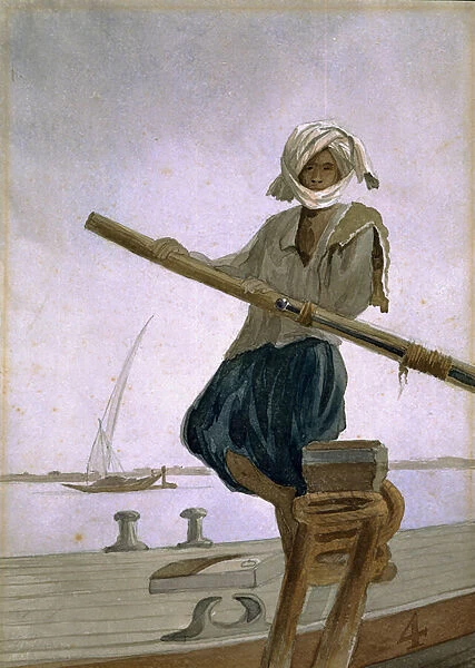 Boatman on the River Indus, India, 1870 circa (w  /  c)