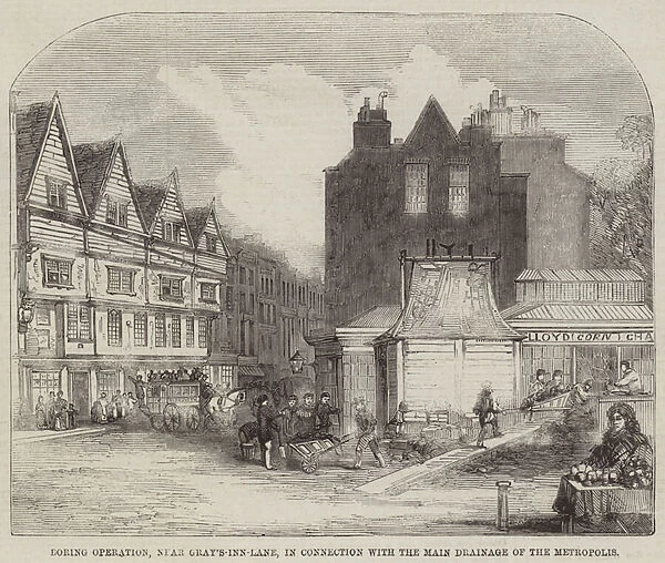 Boring Operation, near Gray s-Inn-Lane, in Connection with the Main Drainage of the Metropolis (engraving)
