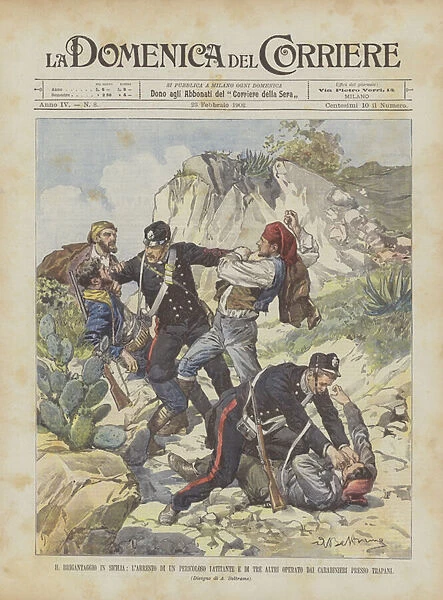 Brigandage in Sicily, the Arrest of a Dangerous Fugitive and Three Others Operated by... (colour litho)
