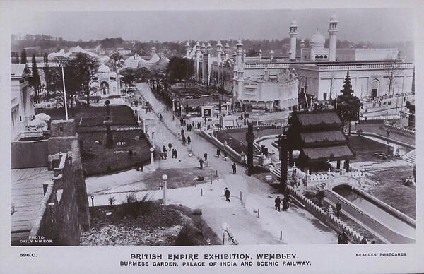 British Empire Exhibition, Wembley: Burmese Garden, Palace of India, Scenic Railway (b  /  w photo)