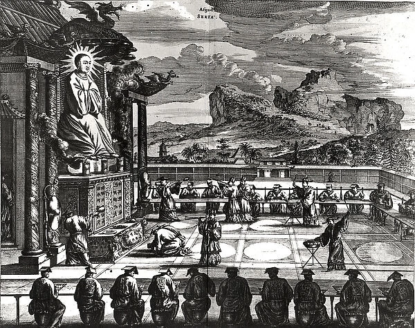 A Buddhist Ceremony from, Indiae Orientalis, published in 1670 (engraving)