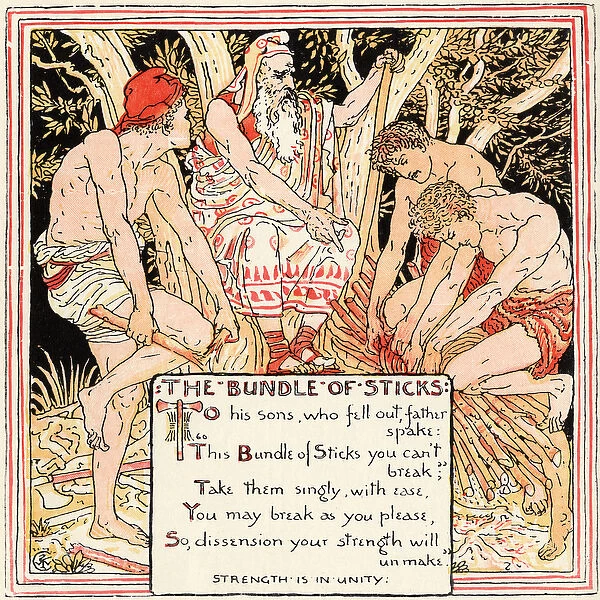 The Bundle of Sticks, illustration from Babys Own Aesop, engraved