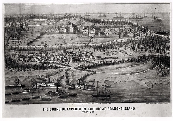 The Burnside Expedition Landing at Roanoke Island, February 7th 1862 (engraving)