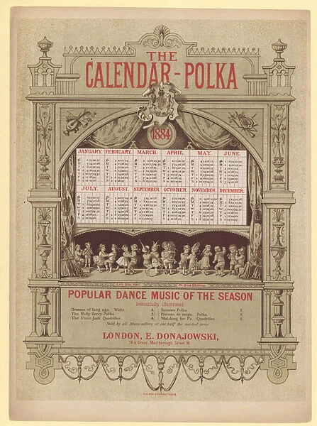 The Calendar Waltz, 1884 (colour litho)
