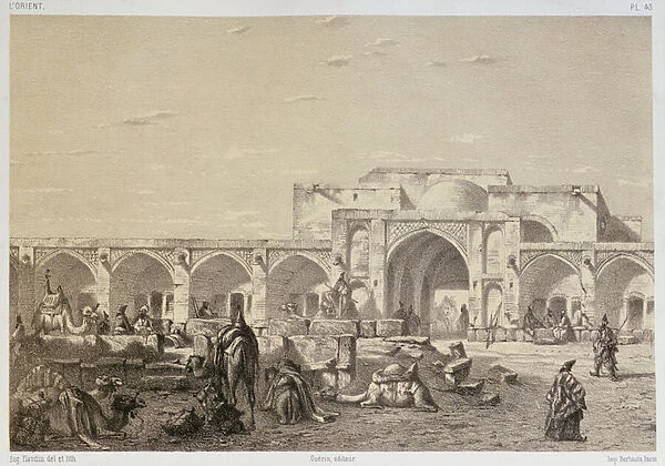Caravanserai on the road from Isfahan to Shiraz (litho)