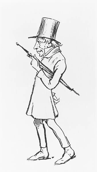 Caricature of Soren Aabye Kierkegaard (engraving) (b  /  w photo)