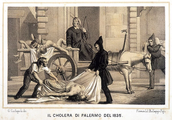 Cart picking up the dead during the cholera epidemic in Palermo in 1835