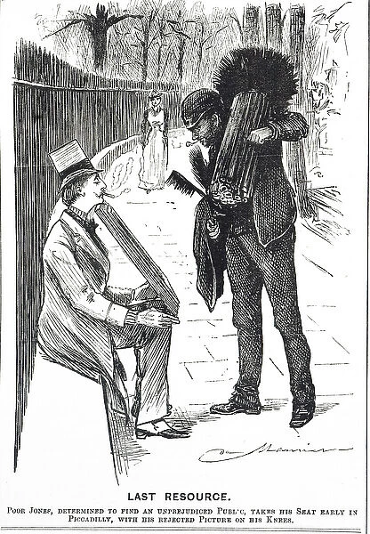 Cartoon depicting a chimney sweep and his brushes
