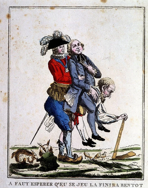 Cartoon on tax before the Revolution: Clergy and Noblesse living on the back of the Third