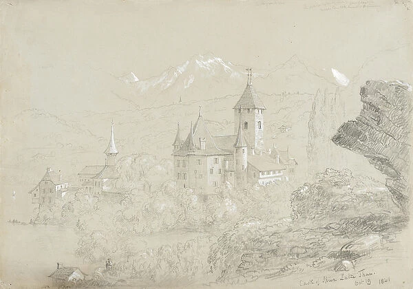 Castle of Spiez, 1841 (pencil and gouache on gray-green paper)