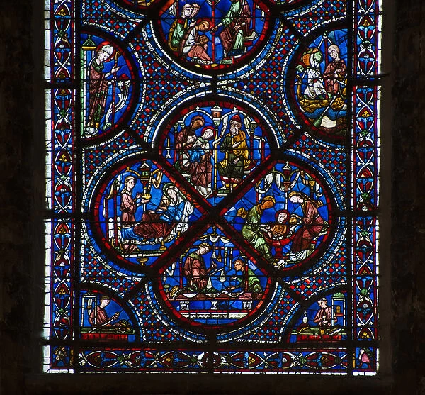 Cathedrale de charres, stained glass: the life of Saint Nicholas, low detail