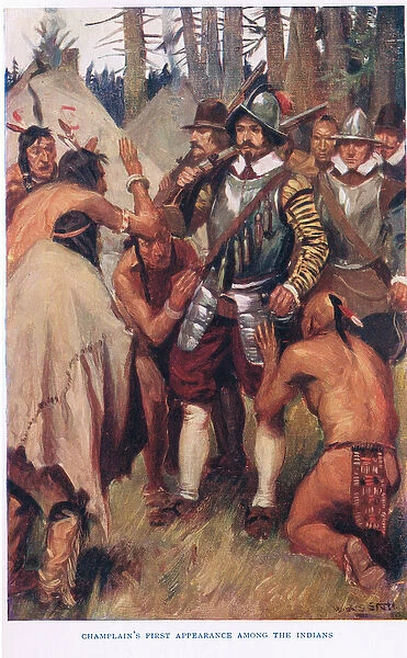 Champlains first appearance amongst the Indians, illustration from