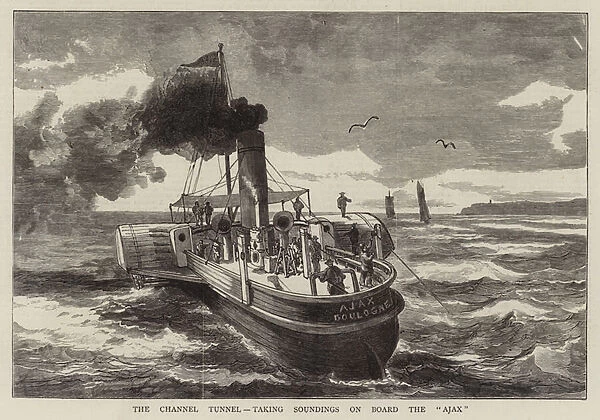 The Channel Tunnel, taking Soundings on Board the 'Ajax'(engraving)
