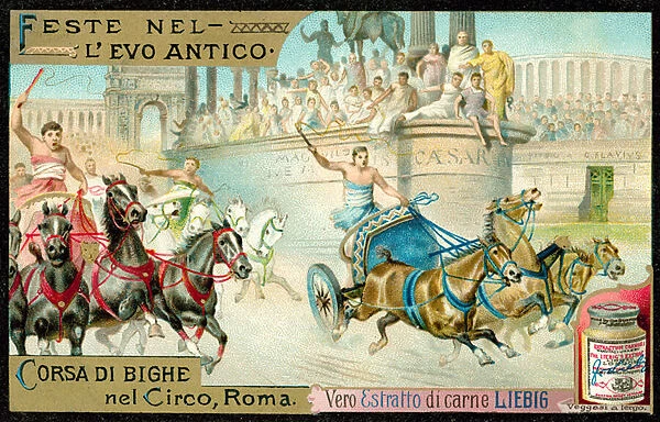 Chariot race in the Circus, Rome (chromolitho)