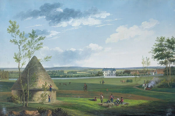 The Chateau d Etry and the Park Occupied by Cossacks in 1814 (gouache on paper)