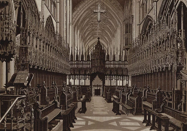 Chester Cathedral, the Choir, West View (litho)
