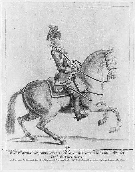 The Chevalier d Eon as a Dragoon, 1779 (engraving) (b  /  w photo)