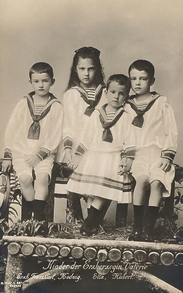 Children of Archduchess Valerie of Austria, youngest child of Emperor Franz Joseph I of Austria (b  /  w photo)
