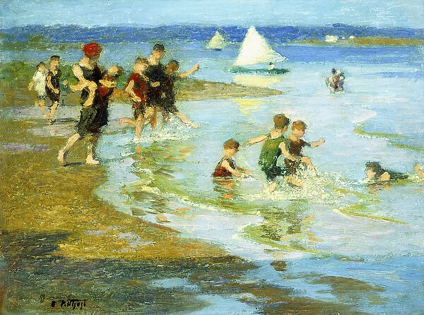 Children at Play on the Beach, (oil on board)