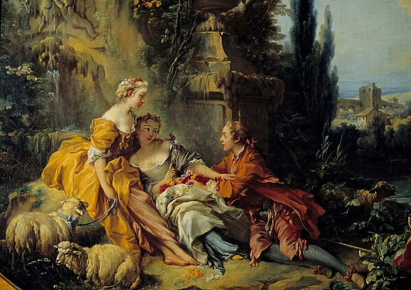 Conversation Champetre Painting by Francois Boucher (1703-1770) 18th century