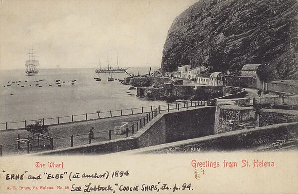 Coolie ships Erne and Elbe, St Helena, 1894 (b  /  w photo)