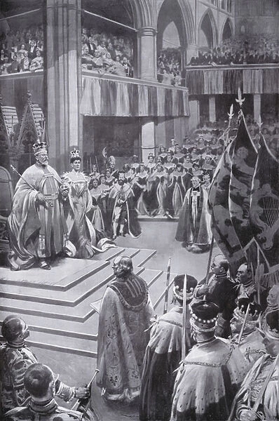 Coronation of King Edward VII and Queen Alexandra, Westminster Abbey, London, 1902 (litho)