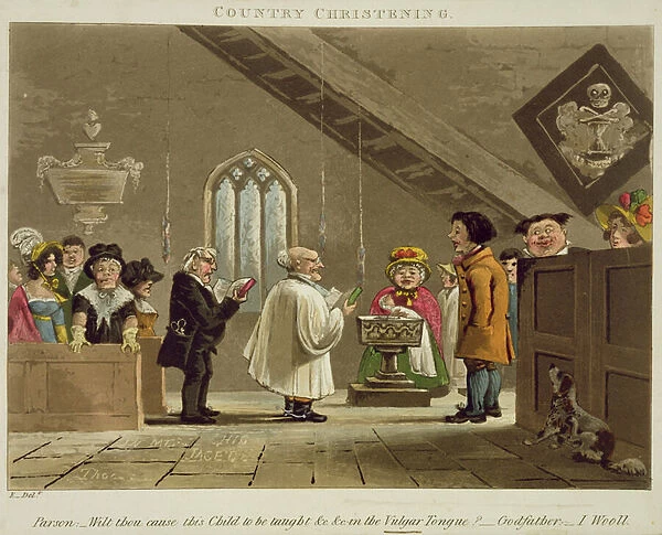 A Country Christening (colour litho)