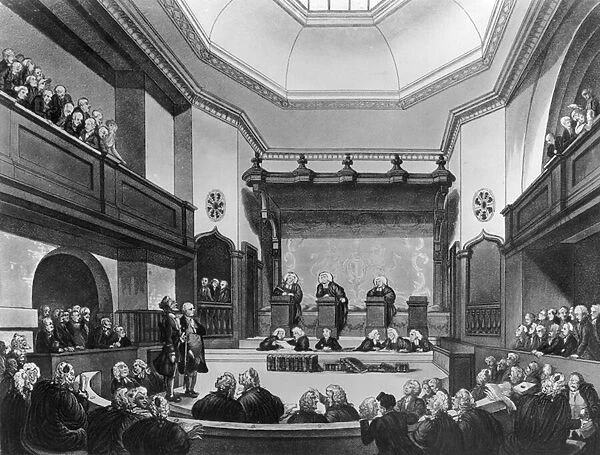 Court of Common Pleas, Westminster Hall (litho) (b  /  w photo)