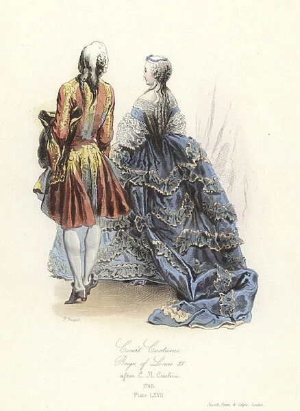 Court costume, reign of Louis XV of France (coloured engraving)
