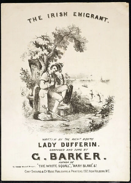 Front cover of music score for The Irish Immigrant, written by Lady Dufferin