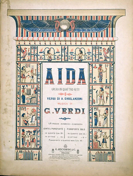 Front cover for the score of Aida, by Giuseppe Verdi (1813-1901) (colour litho)