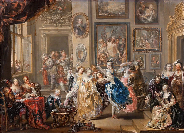 Dancing scene in palace, c. 1730 (oil on copper)