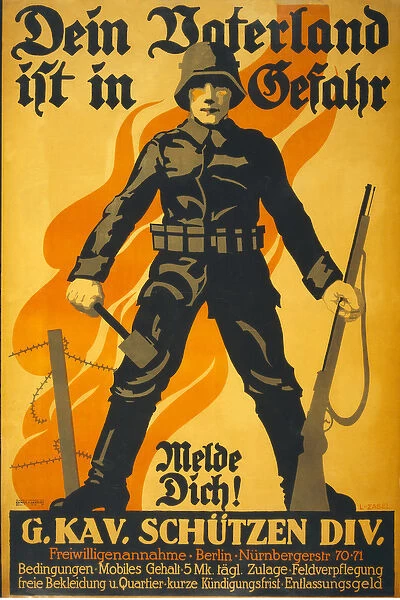 Dein Vaterland ist in Gefahr, melde dich!, pub. 1918 (colour litho)