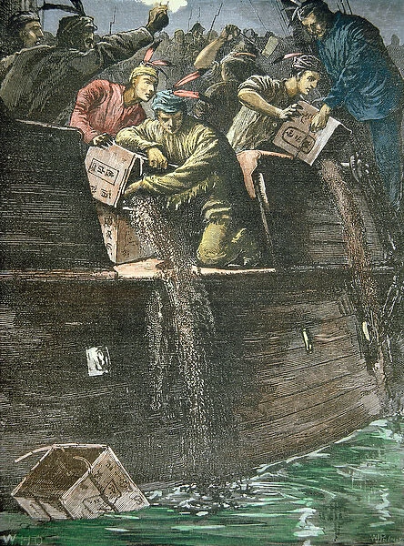 Destruction of the tea cargoes, known as the Boston Tea Party