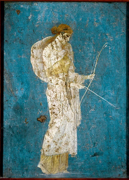 Diana with her bow and arrow - Roman fresco, (1st cent. BC-1st cent