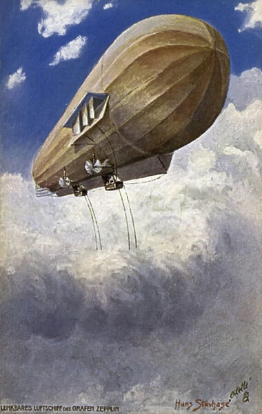 Dirigible airship of Graf Ferdinand von Zeppelin (colour litho)