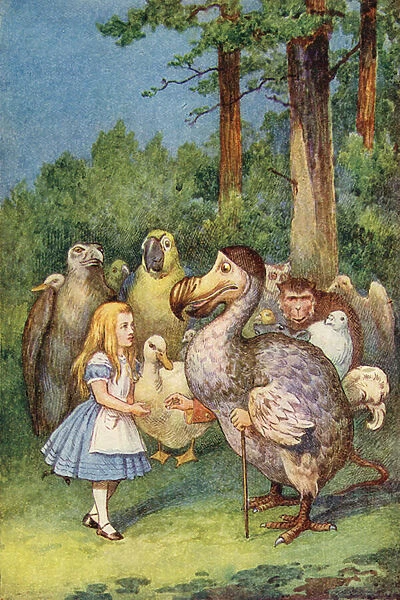 The Dodo presents Alice with a thimble (colour engraving)