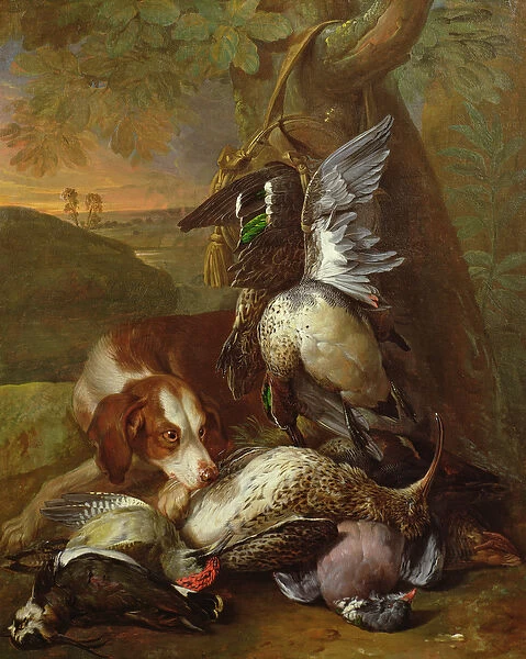 A Dog Guarding Game (oil) (one of a pair, see also 40086)