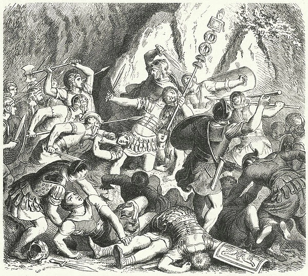 Downfall of the Roman gens Fabia at the Battle of the Cremera, 477 BC (engraving)